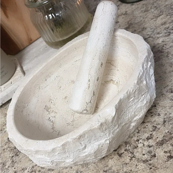 Travertine Mortar and Pestle Set - Picture 2 of 3